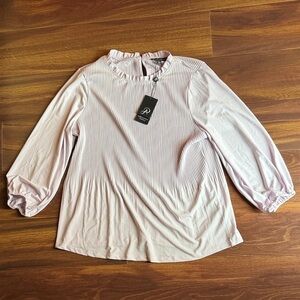 Adrianna Papell Lavender Solid  Ruffle Neck Pleated Blouse Size Large